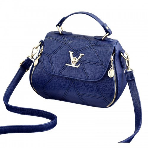 Women Fashion V Small Square Shape Handbag - Blue image