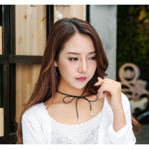Elegant Tie Bow Women Fashion Pearl Wild Black Color Necklace image