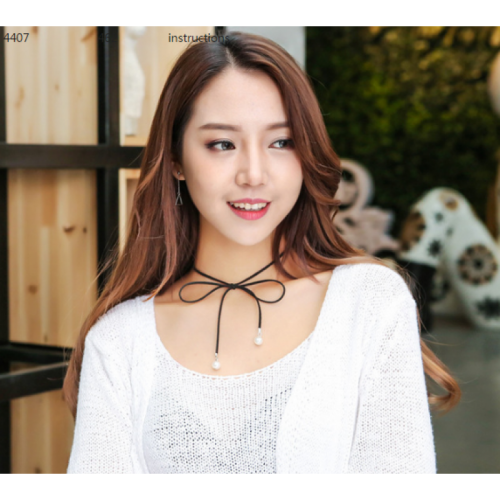 Elegant Tie Bow Women Fashion Pearl Wild Black Color Necklace image