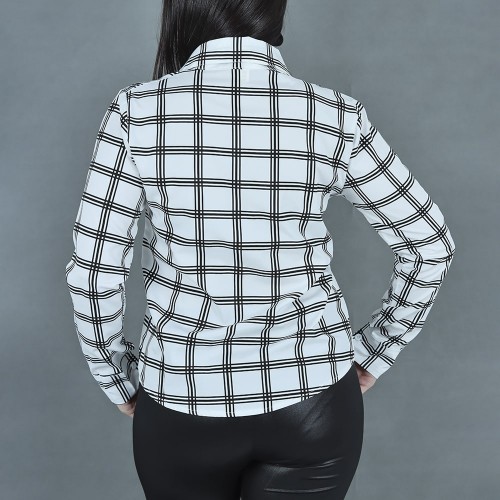 Women Fashion Lattice Simple Long-Sleeved Shirt - White image