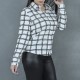 Women Fashion Lattice Simple Long-Sleeved Shirt - White image