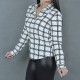 Women Fashion Lattice Simple Long-Sleeved Shirt - White image
