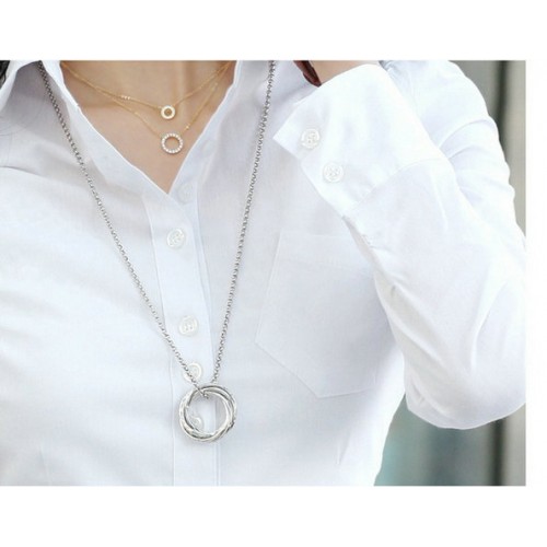 Women Summer Cotton Long Sleeves Casual Shirt - White image