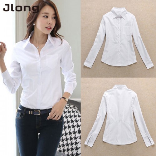Women Summer Cotton Long Sleeves Casual Shirt - White image