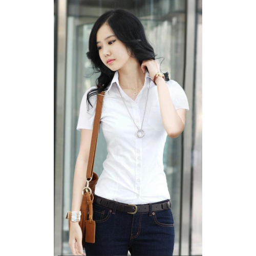 Women Summer Cotton Long Sleeves Casual Shirt - White image