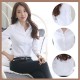 Women Summer Cotton Long Sleeves Casual Shirt - White image