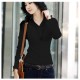 Women Summer Cotton Long Sleeves Casual Shirt - Black image