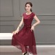 Women Summer Elegant Short Sleeved Chiffon Party Dress - Maroon image