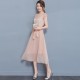 Women Summer Elegant Short Sleeved Chiffon Party Dress - Gold image