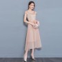 Women Summer Elegant Short Sleeved Chiffon Party Dress - Gold