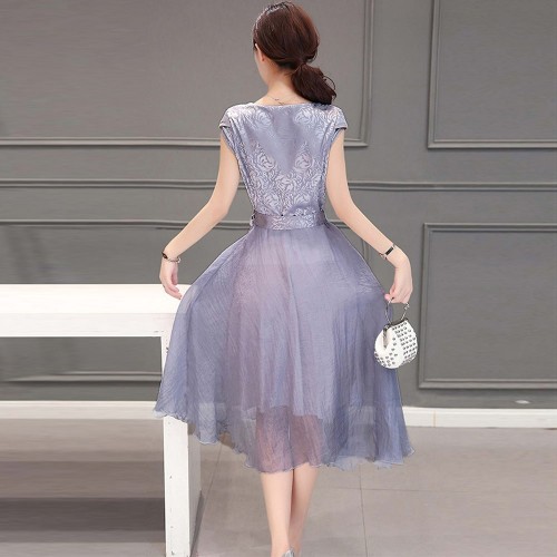 Women Summer Elegant Short Sleeved Chiffon Party Dress