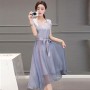 Women Summer Elegant Short Sleeved Chiffon Party Dress - Grey