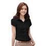 Women Fashion Short Sleeves Summer Cotton Shirt - Black
