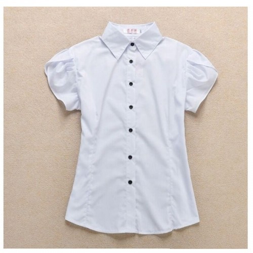 Women Fashion Short Sleeves Summer Cotton Shirt - White image