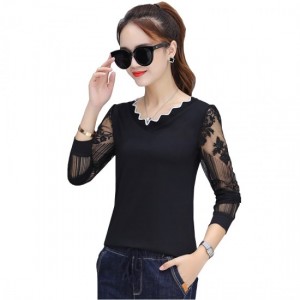 Casual Long Sleeve Crew Neck Women Blouse - Black