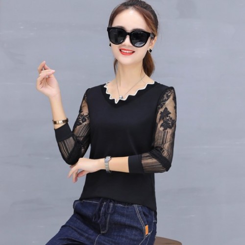 Casual Long Sleeve Crew Neck Women Blouse 