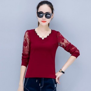 Casual Long Sleeve Crew Neck Women Blouse - Red