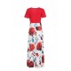 Women's Boho Patchwork Floral Short Sleeve Maxi Dress - Red image