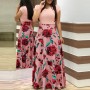 Women's Boho Patchwork Floral Short Sleeve Maxi Dress - Pink