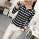 Slim Stripe V-neck Long Sleeve Casual T-Shirts - Black image