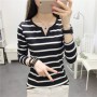 Slim Stripe V-neck Long Sleeve Casual T-Shirts - Black