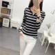Slim Stripe V-neck Long Sleeve Casual T-Shirts - Black image