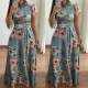 Floral Prints Short Sleeved Casual Maxi Dress - Light Blue image