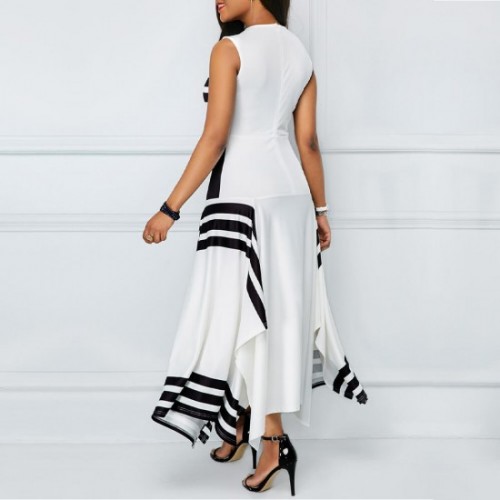 Asymmetric Printed Contrast Irregular Long Maxi Dress - Black image
