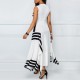Asymmetric Printed Contrast Irregular Long Maxi Dress - Black image