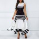Asymmetric Printed Contrast Irregular Long Maxi Dress - Black image
