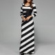 Large Size Long Sleeve Round Neck Striped Long Dress - Black image