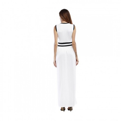 New European Elegant Style Deep V-Neck Long Maxi Dress - White image