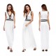 New European Elegant Style Deep V-Neck Long Maxi Dress - White image