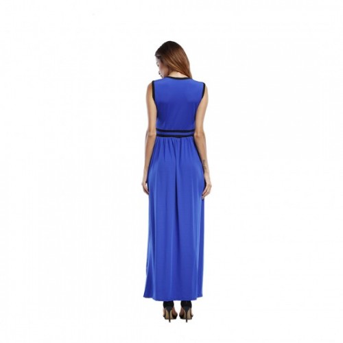 New European Elegant Style Deep V-Neck Long Maxi Dress - Blue image
