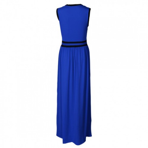 New European Elegant Style Deep V-Neck Long Maxi Dress - Blue image