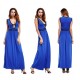 New European Elegant Style Deep V-Neck Long Maxi Dress - Blue image