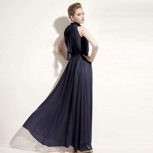Bohemian Hanging Neck Sleeveless Cotton Long Dress - Black image
