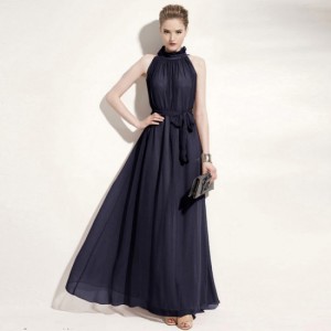 Bohemian Hanging Neck Sleeveless Cotton Long Dress - Black