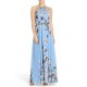 Summer Chiffon Hanging Neck Floral Print Casual Dress - Blue image