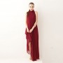 Bohemian Hanging Neck Sleeveless Cotton Long Dress - Maroon