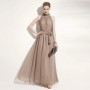 Bohemian Hanging Neck Sleeveless Cotton Long Dress - Grey