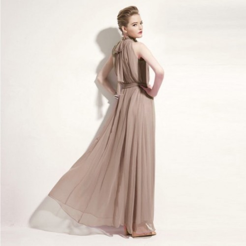 Bohemian Hanging Neck Sleeveless Cotton Long Dress - Grey image