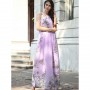 Summer Chiffon Hanging Neck Floral Print Casual Dress - Purple