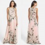 Summer Chiffon Hanging Neck Floral Print Casual Dress - Pink