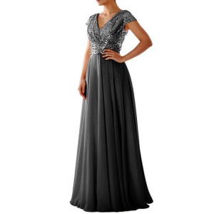 Glamorous V-Neck Sleeveless Long Prom Dress - Black