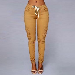 Women's Pocket Drawstring Tie Casual Pencil Elastic Pants - Yellow