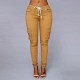 Women's Pocket Drawstring Tie Casual Pencil Elastic Pants - Yellow image