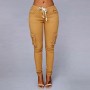 Women's Pocket Drawstring Tie Casual Pencil Elastic Pants - Yellow