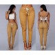 Women's Pocket Drawstring Tie Casual Pencil Elastic Pants - Yellow image