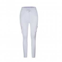 Women's Pocket Drawstring Tie Casual Pencil Elastic Pants - White